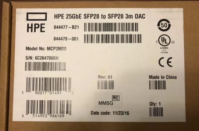 HPE 25GB SFP28 to SFP28 0.5m Direct Attach Copper Cable 844471-B21  844479-001 £61.33 PicClick UK