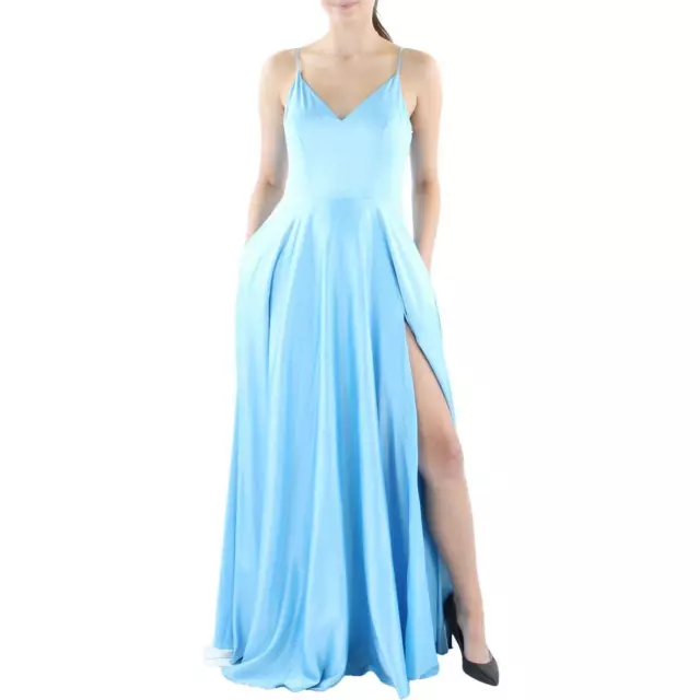 B. Darlin Womens Blue Satin Long Formal Evening Dress Gown Juniors 7/8 BHFO 9027