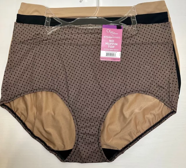 OLGA 3-Pair No Muffin Top Microfiber Brief Underwear Panties Polyester Sz 3XL 10
