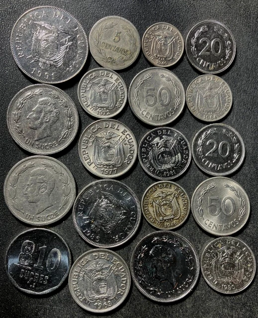 Old Ecuador Coin Lot - 1919-PRESENT - 19 Uncommon Coins - Lot #J2