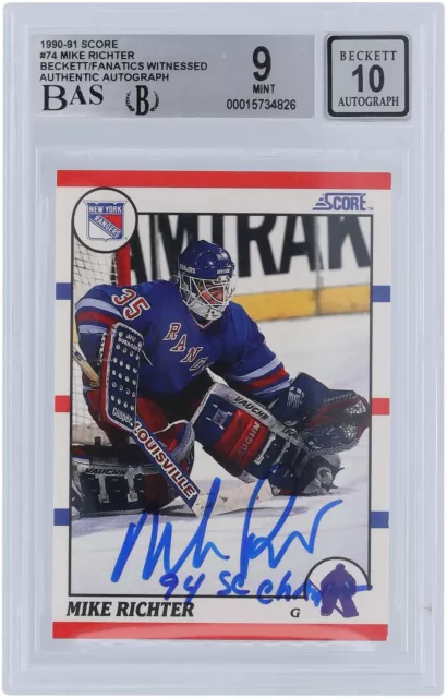 Mike Richter New York Rangers Signed 1990-91 Score #74 Beckett