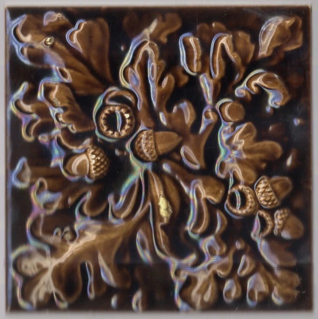 Hamilton Tile Works - c1885 - Brown Wild Oak - Antique Victorian Majolica Tile