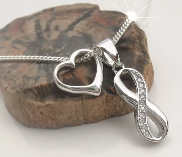 Infinity Anhänger Herz Kette Liegende acht Unendlichkeit ewige Liebe 925 Silber