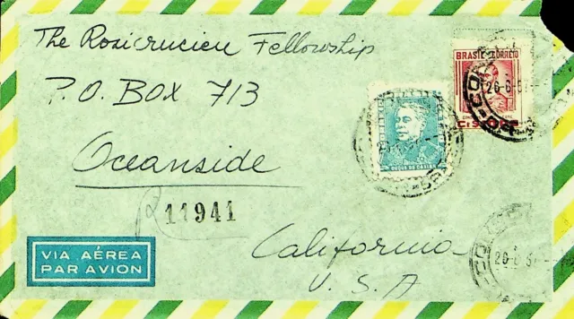 Sephil Brazil 1957 2v Luftpost Regd Abdeckung Von Sao Paulo Sich California USA