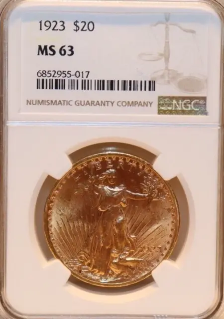 1923 US $20 Gold Piece NGC MS 63 Saint Gaudens