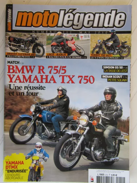 Moto Legende N°212 /Bmw 75/5-Yamaha Tx 750/Brough Superior 680/Terrot 750 Vatt