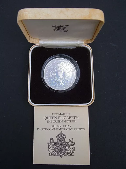GB UK Elizabeth II. 1980 Silver Proof Queen Mother 80th Birthday Crown Case COA