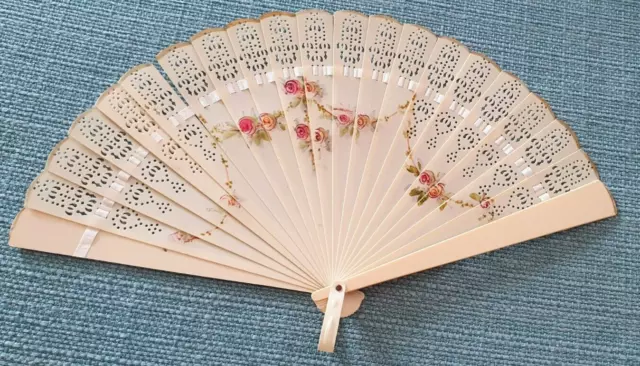 antiker 18. 19. Jhdt 1900 Durchbruch Hand Fächer handbemalt Rose Blumen Bakelit