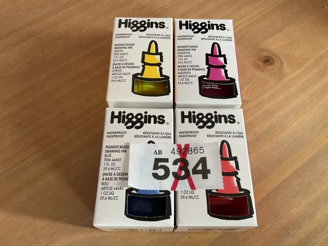 Tinta de dibujo a base de pigmento Higgins 1 fl.oz / 29.6 ml nueva sellada x 4