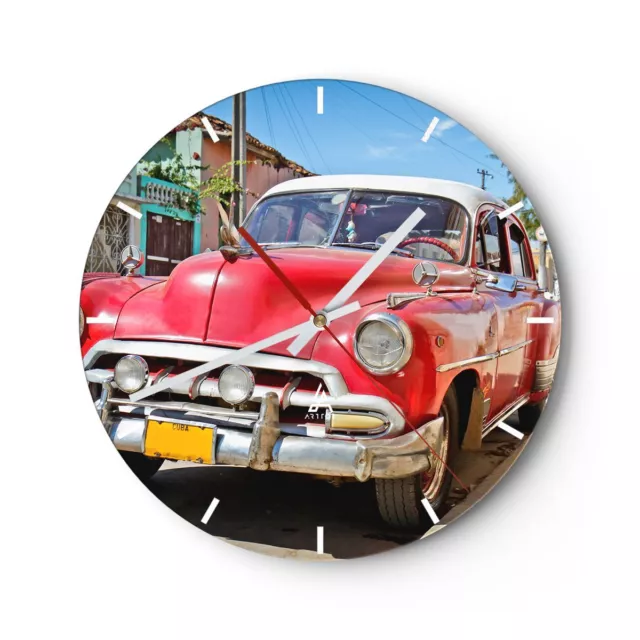 Horloge murale en verre 40x40cm Silencieuse Chevrolet voiture havane Wall Clock