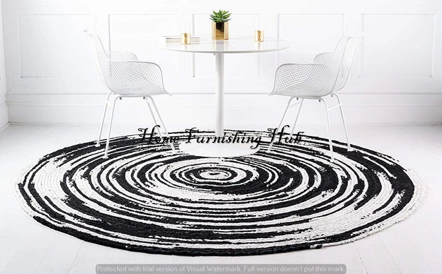 Alfombrilla de suelo redonda tejida a mano de algodón de yute reversible -...