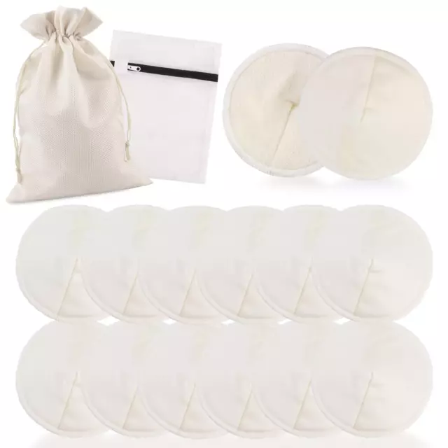 PHOGARY 12 PCS Washable Bamboo Nursing Pads, Reusable Organic Breast Pads with L