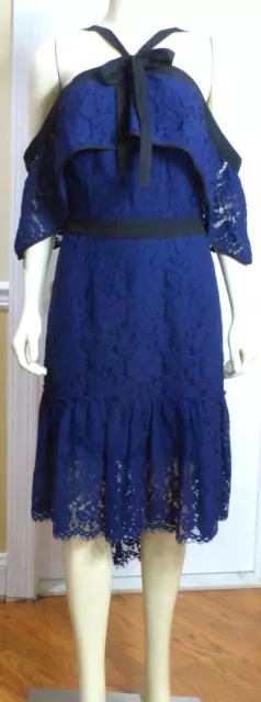 ADELYN RAE Halter Cold Shoulder High-Low Lace Dress, Navy Blue, Size M, NWOT