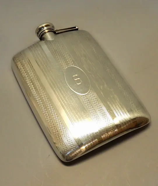 Antique Sterling Silver Flask, 6 Oz. Capacity, Weighs 184 Grams