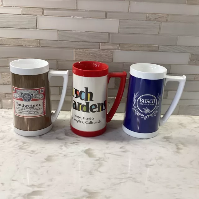Lot 3 Vintage Thermo-Serv Beer Mug/Stein Plastic Insulated Cup Busch Budweiser
