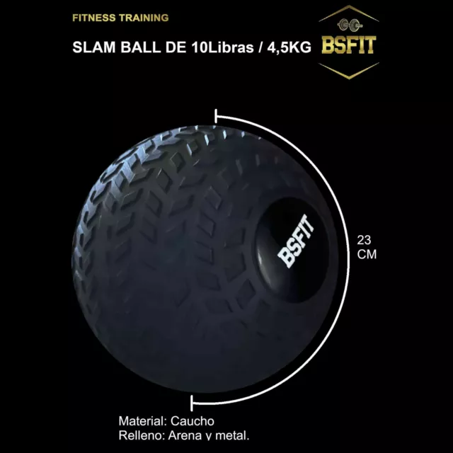 BSFIT - Slam Ball 4Lb Balon medicinal goma de ejercicio, Balones Medicinales, me 3