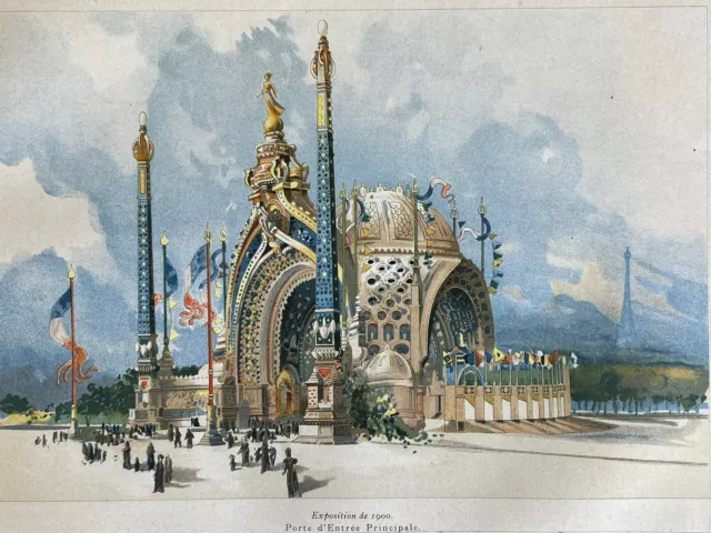 Binet exposition de 1900 porte d'entrée Gravure Art Nouveau Lithographie 1898