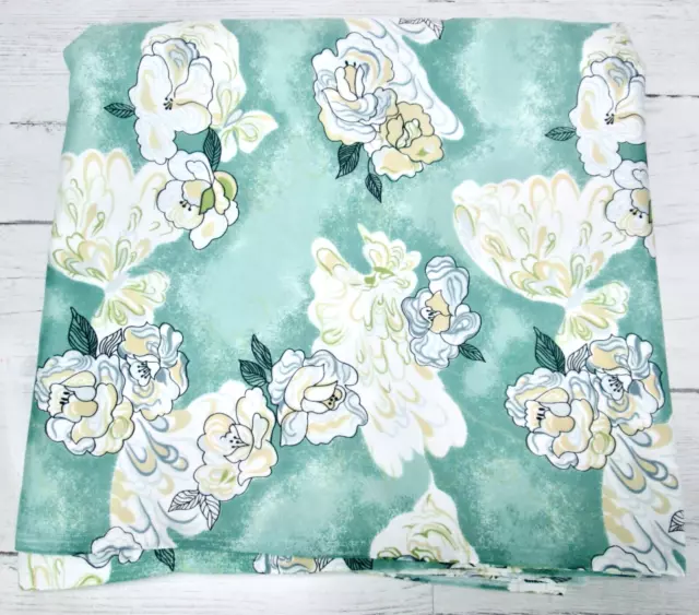 Vintage 70s Green Rose Floral Fabric Silky Polyester Satin Abstract Butterfly