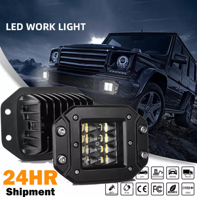 Pair 5"Inch Flush Mount LED Work Light Bar Offroad Pods Spot Beam Bumper Fog ATV