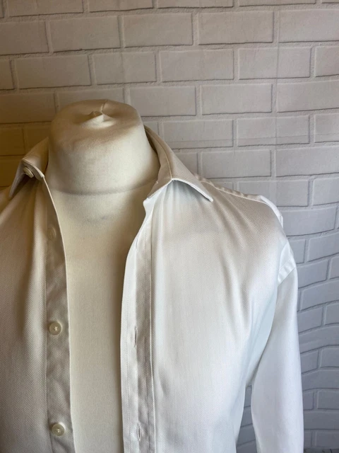 Camicia Hawes & Curtis bianca spina di pesce 14,5"" - 33"" aderente doppio polsino