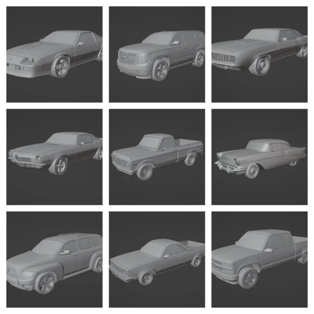 3D Printed (C*) 1/87 Scale Cars Hundreds of Models to Choose from