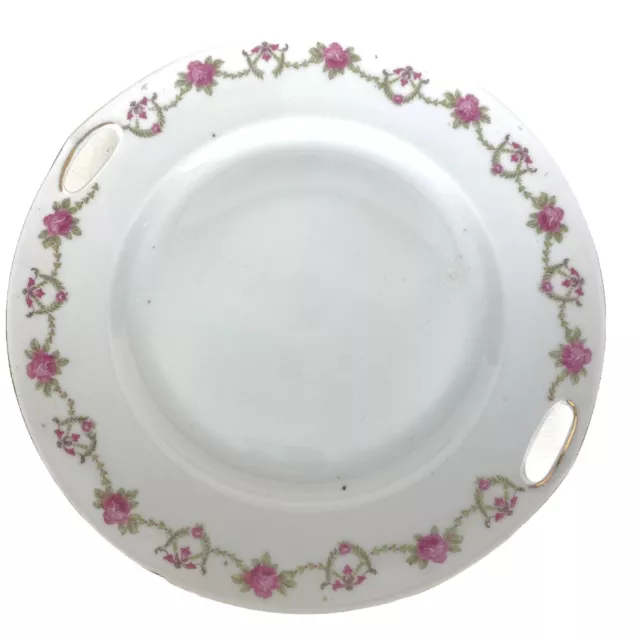 Victoria Czecheslovkia Pink Roses Handled Plate Vintage 9898