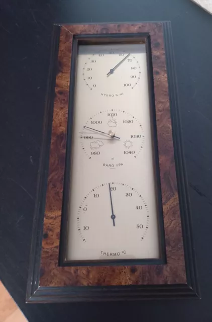 Wetterstation - 3teilig - Barometer, Hygrometer, Thermometer - Messing/Holz