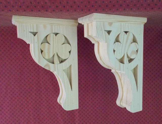 PAIR 8 x 12-1/2 Wood Corbels Shelf Mantle Support Brackets (#3308B) Shamrock