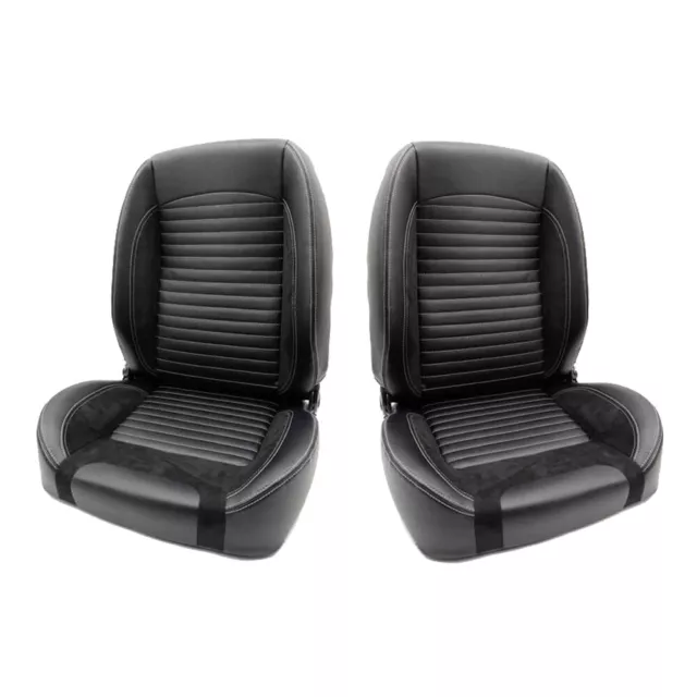 Classic Retro Style Low Back Bucket Seats Quick Tilt Lever PU Leather Black Pair