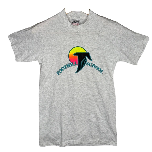 1990’s Vintage Foothill School Falcon Sunset Colorful Single Stitch Grey T-Shirt
