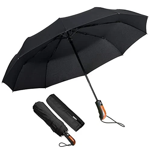 KASTEWILL Parapluie Pliant, Parapluie Homme Pliant Solide Compact Noir, Paraplui