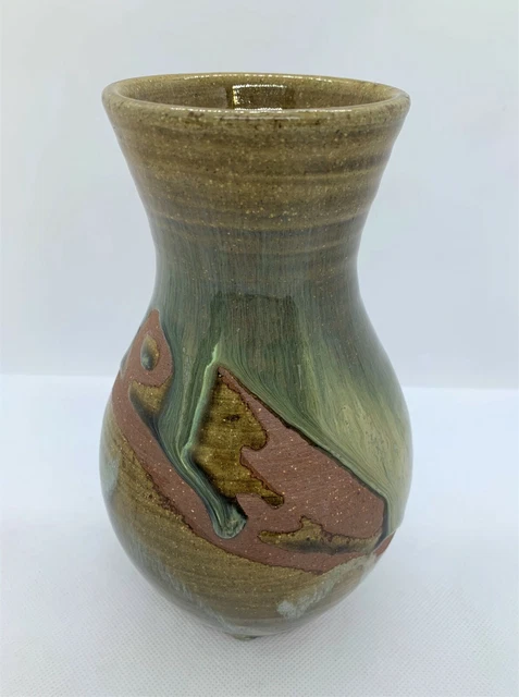 Atemberaubende Studio Kunst Keramik natürliche Töne handgefertigte Tropfglasur Vase Urne 20 cm