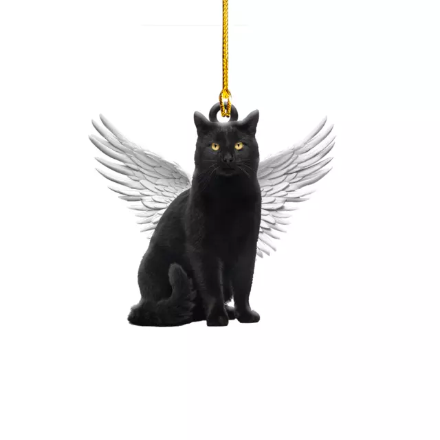 Black Cat with Angel Wings Christmas decor,Black Cat memorial Ornament Xmas Gift 2