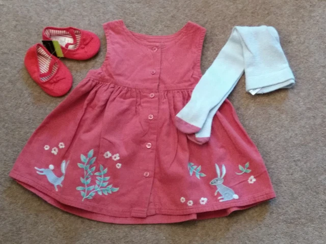 Baby girls pink dress, leggings and shoes size 3-6 months