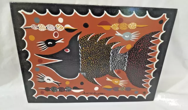 Aboriginal Art Authentic Duncan Roughsey '98 Fish Oil on Board Original Art AF