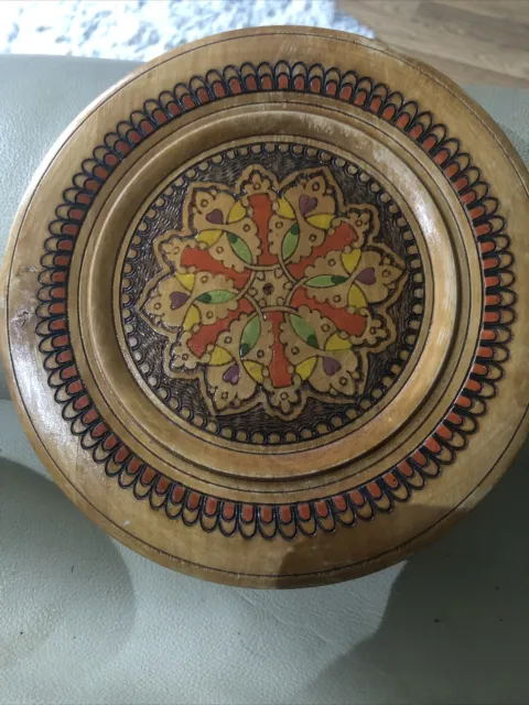 Wooden Mandala Style Hand Carved Painted Floral Mosaic Decorative Plate