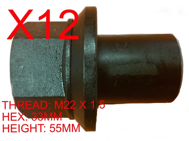12 Pack 33mm M22-1.5 x 55mm Sleeve Wheel Lug Nut M22-1.5x28MM sleeve 28MM Skirt