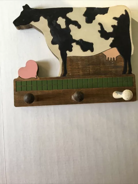 Cow Peg Rack Wooden Hand painted Hanging 10”x11.5”