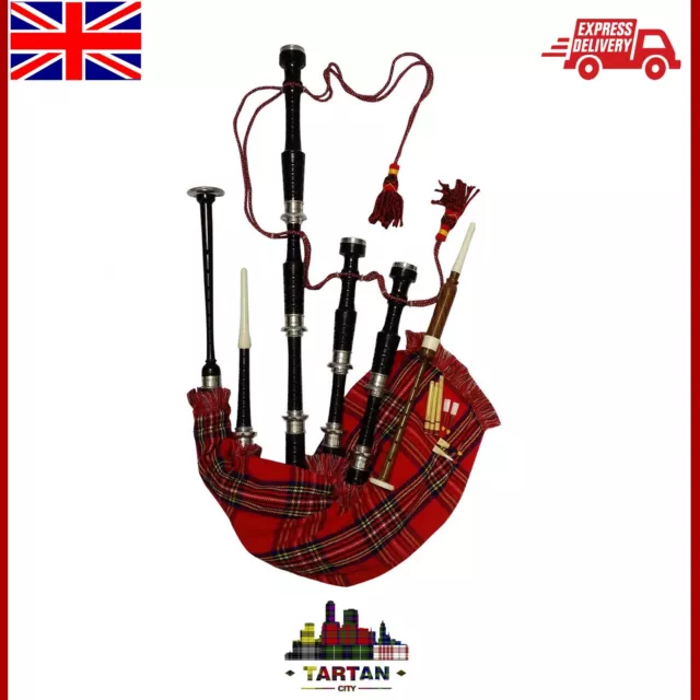 Scottish Great Highland Bagpipe Rosewood Black Finish Silver Mount