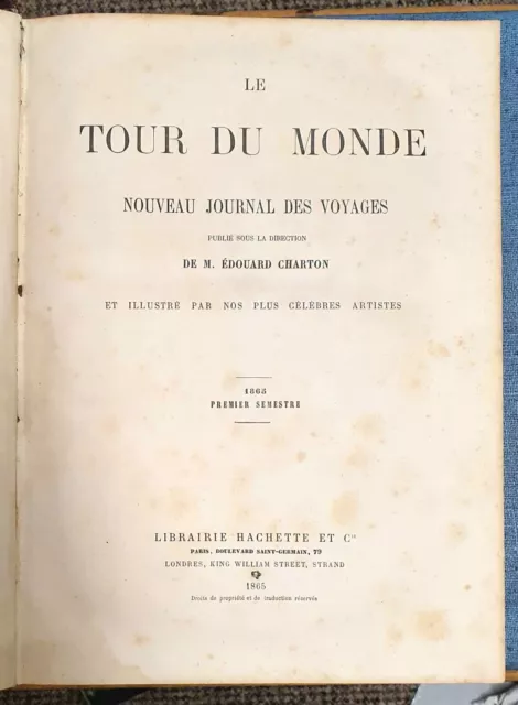 1865 Le Tour Du Monde Français France Livre Antique Original