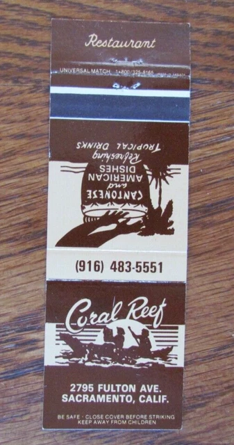 Tiki Bar Matchbook Cover: Coral Reef Sacramento, Ca Tiki Inside Matchcover -C24
