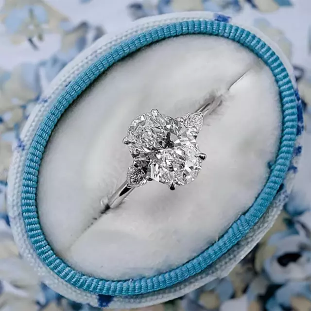 Diamond Wedding Ring Oval 1.90 Carat IGI GIA Lab Created 950 Platinum Size 6 7