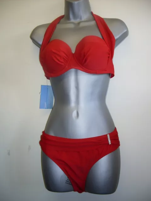 Elegante Costume Bikini Resort Rosso reggiseno + slip con strass taglia 44