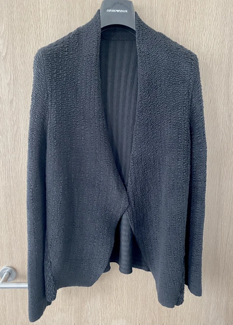 Eileen Fisher schwarze strukturierte offene drapierte Strickjacke vorne S
