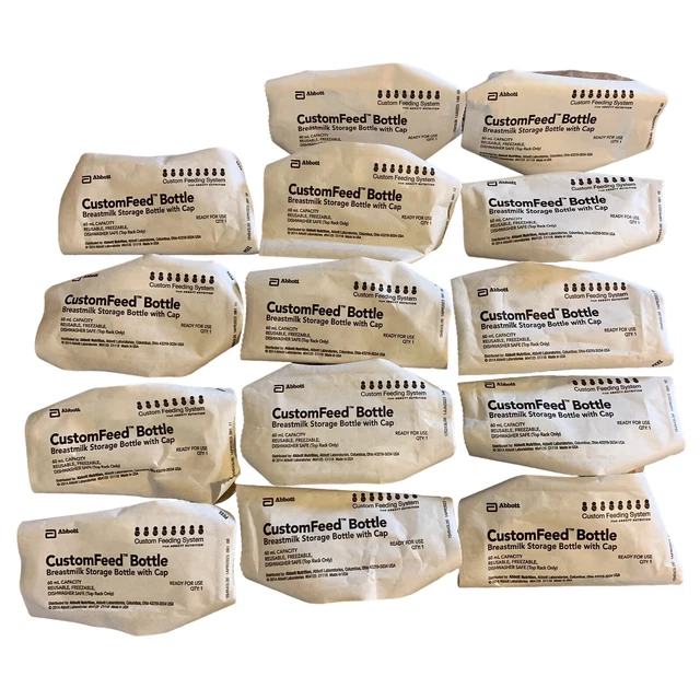 Abbott CustomFeed 60 ml/2 oz Breast Milk Storage Bottles with Caps Lot Of 14