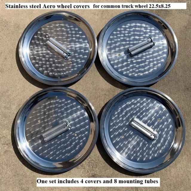 4 Stainless Steel Aero Wheel Covers - For 22.5x8.25 Steel Truck Wheels