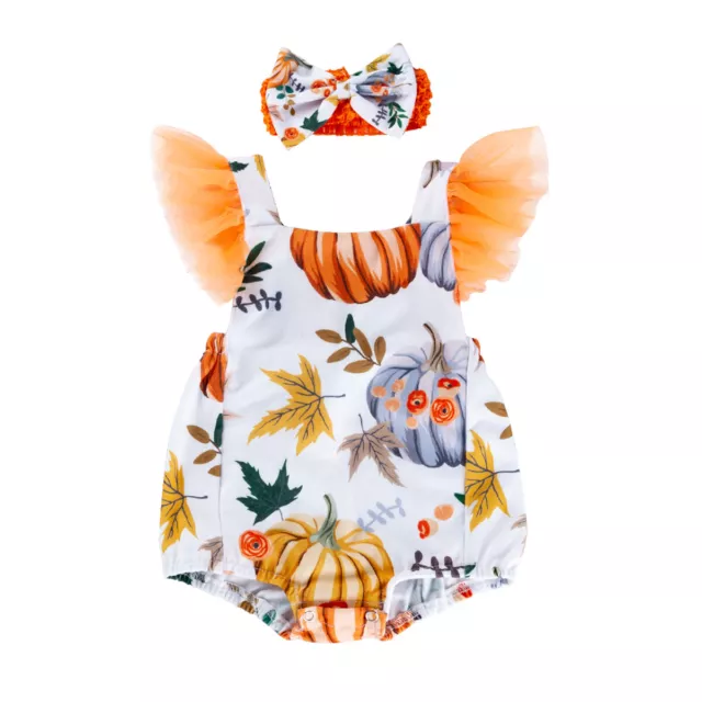 Newborn Infant Baby Girl Pumpkin Romper Jumpsuit Outfits Halloween Costume 2pcs