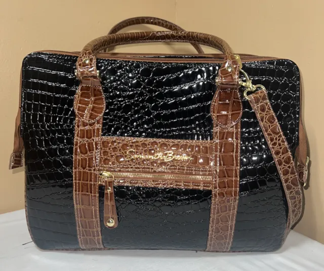 Samantha Brown Briefcase Bag Large Black Brown Croc Embossed Weekender Travel