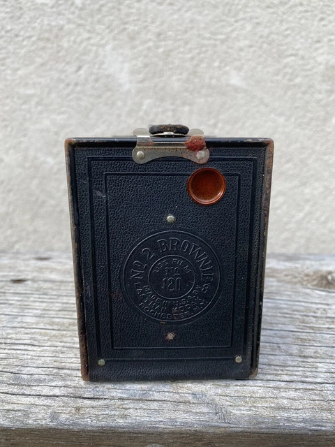 Rare appareil photo Kodak Brownie n° 2A avec sacoche en cuir