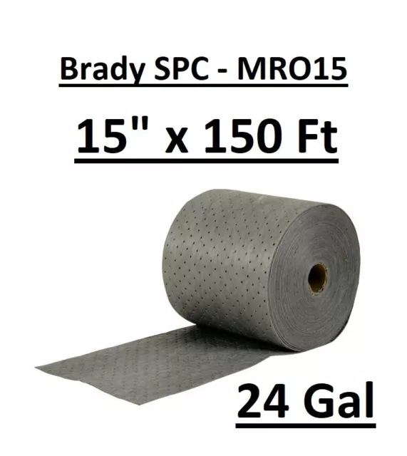 NEW Brady SPC Sorbents MRO15 Absorbent Roll 24 Gal. Universal 15" x 150' Gray HR